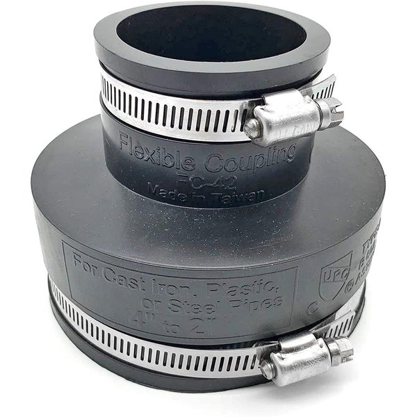 Avalon Flexible PVC Rubber Coupling with Stainless Steel Clamps 4 x 2 Inch, Black 1605-12